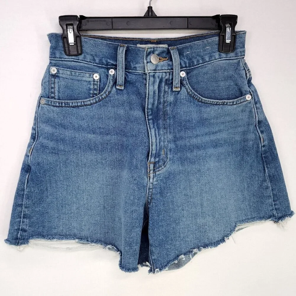 Madewell The Momjean Short Size 25 Women's Blue Denim Fringe High Rise